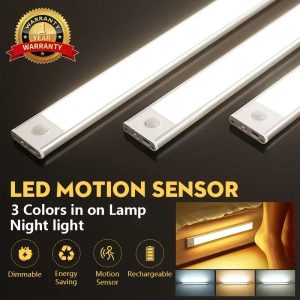 Motion Sensor Cabinet Light – Dimmable Wireless LED Night Lamp with 3 Color Modes & USB Rechargeable