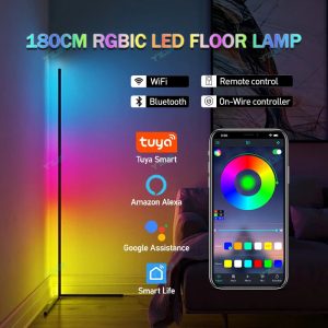 180CM RGBIC Smart Floor Lamp – Tuya APP & Remote Control Standing Mood Light for Game Room & Home Decor