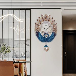 Peacock Wall Clock – Large Decorative Battery-Powered Wall Watch for Living Room