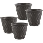 18-Inch Plastic Wicker Garden Planters – Decorative Planting Pots (4 Pack)